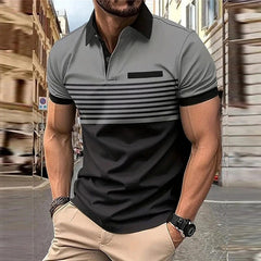 Business Men's Polo T Shirt Summer Short Sleeve Clothing Fashion Stripe Print Street Casual Buttons Tops Oversized Pullover - SHOWLU FASHION STORE