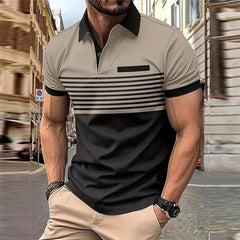 Business Men's Polo T Shirt Summer Short Sleeve Clothing Fashion Stripe Print Street Casual Buttons Tops Oversized Pullover - SHOWLU FASHION STORE