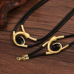 Two-piece Set of Women's Bohemian Style Design Spiral Inlaid Black Acrylic Gemstone Long Bead Pendant Necklace and Bracelet Set SHOWLU FASHION STORE