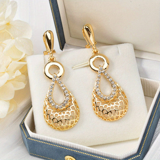 Middle Eastern Fashion Retro Men's and Women's Copper Jewelry Set Unique Curved Hollow Y-shaped Glitter Necklace + Bracelet + Earrings + Ring Suitable for Ramadan Gift SHOWLU FASHION STORE