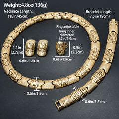 Elegant Women's Jewelry Set - Geometric Frosted Bamboo & Auspicious Patterns, Copper Necklace, Bracelet, Earrings, Ring - Perfect for Parties & Weddings SHOWLU FASHION STORE