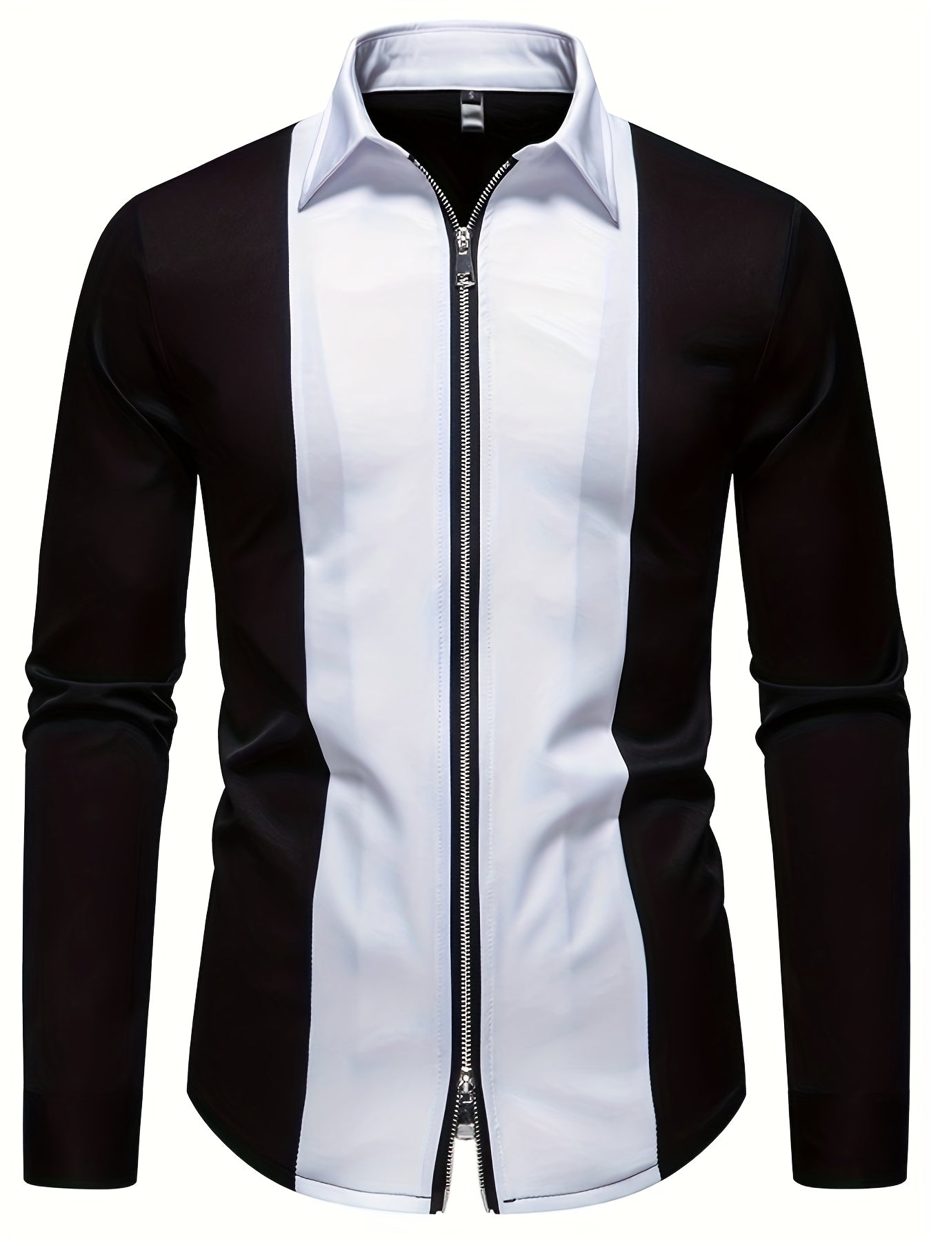 Men'S Casual Lapel Collar Long Sleeve Shirt Polyester Color Block Pattern with Button Details, Slight Stretch Fabric, 140g/m², Regular Fit, All-season, for Adult SHOWLU FASHION STORE