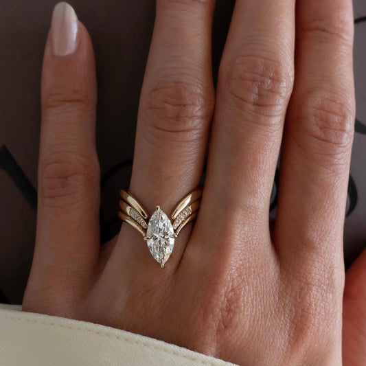 LIN NA 3pcs S925 Simple Ins Style Inlay 6*12mm 2CT Marquise Shaped Moissanite Ring Personality and Fashion SHOWLU FASHION STORE