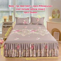 2/3pcs (Two/Three Piece Set) New Style Printed Ruffled Soft And Comfortable Breathable Bed Skirt (Includes One Bed Skirt And One/Two Pillowcases, Pillow Core Not Included) Bed Skirt, Bed Cover, Bed Set, Mattress Protector, Ma SHOWLU FASHION STORE
