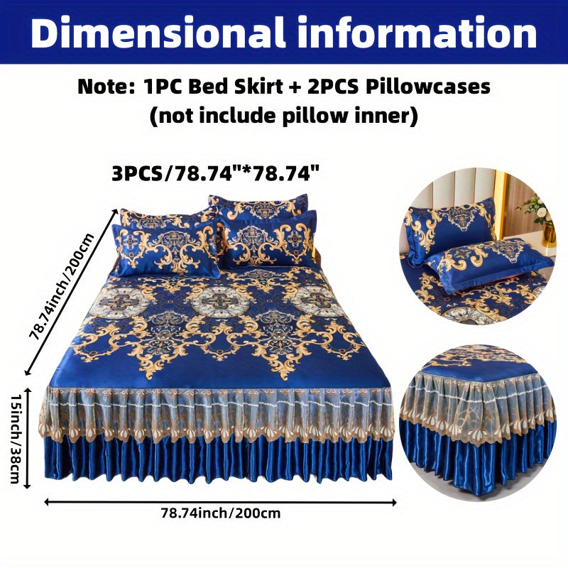 2pcs/3pcs Jacquard Bed Skirt Set with Pillowcases, Lace Hem, Floral Pattern, Soft & Comfortable, Machine Washable, Polyester 100%, Contemporary Style, Woven Fabric, 120g - Single/Double Size Options SHOWLU FASHION STORE