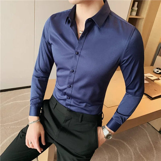 Camisas De Hombre Long Sleeve Shirts For Men Clothing 2024 Business Formal Wear Camisa Social Masculina Slim Fit Chemise Homme - SHOWLU FASHION STORE