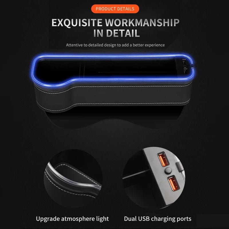 Car Seat Gap Filler Cup Holder 7 Colours Changing LED Car Crevice Storage Organizer Box With 2Usb Charger Car Accessories - SHOWLU FASHION STORE