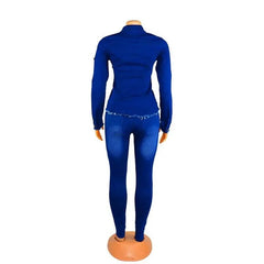 Casual Denim 2 Piece Set Jeans Suit Women Blue Long Sleeve Jeans Jacket Long Pants Slim Tracksuit Outfits Spring Autumn - SHOWLU FASHION STORE