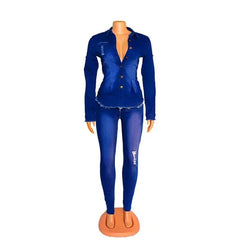 Casual Denim 2 Piece Set Jeans Suit Women Blue Long Sleeve Jeans Jacket Long Pants Slim Tracksuit Outfits Spring Autumn - SHOWLU FASHION STORE