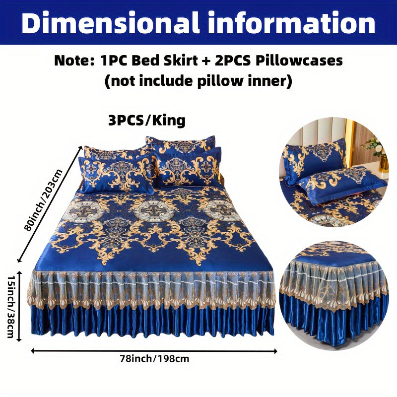 2pcs/3pcs Jacquard Bed Skirt Set with Pillowcases, Lace Hem, Floral Pattern, Soft & Comfortable, Machine Washable, Polyester 100%, Contemporary Style, Woven Fabric, 120g - Single/Double Size Options SHOWLU FASHION STORE