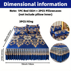 2pcs/3pcs Jacquard Bed Skirt Set with Pillowcases, Lace Hem, Floral Pattern, Soft & Comfortable, Machine Washable, Polyester 100%, Contemporary Style, Woven Fabric, 120g - Single/Double Size Options SHOWLU FASHION STORE