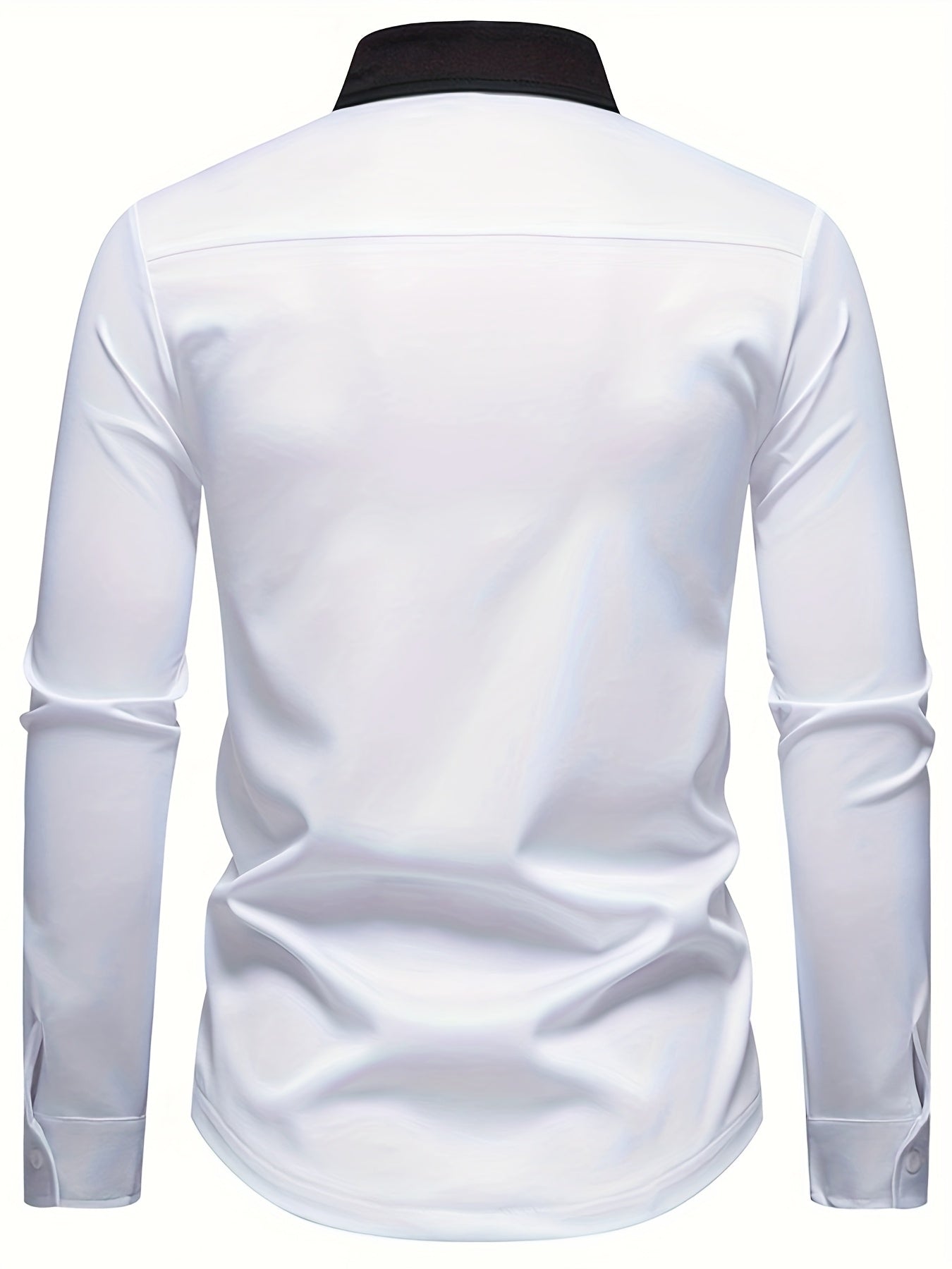 Men'S Casual Lapel Collar Long Sleeve Shirt Polyester Color Block Pattern with Button Details, Slight Stretch Fabric, 140g/m², Regular Fit, All-season, for Adult SHOWLU FASHION STORE