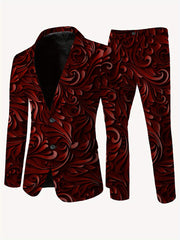 Men'S Casual Blazer and Trousers Set - Stylish Red Floral Pattern, Slim Fit, Polyester, Long Sleeve with Pockets, Perfect for All Seasons SHOWLU FASHION STORE