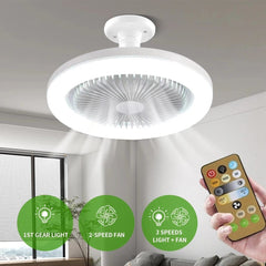 Ceiling Fans With Remote Control and Light LED Lamp Fan E27 Converter Base Smart Silent Ceiling Fans For Bedroom Living Room - SHOWLU FASHION STORE