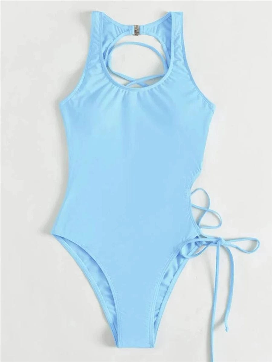 Chic Lace - Up Backless Swimsuit - SHOWLU FASHION STORE