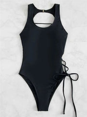 Chic Lace - Up Backless Swimsuit - SHOWLU FASHION STORE