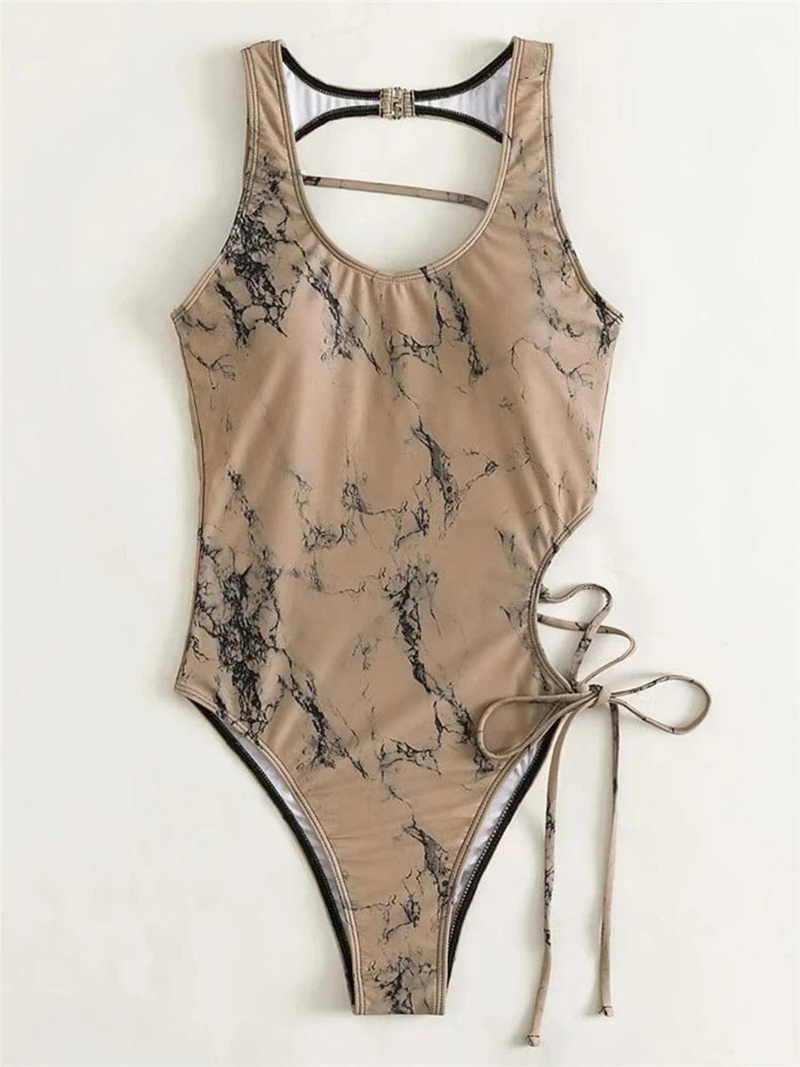 Chic Lace - Up Backless Swimsuit - SHOWLU FASHION STORE
