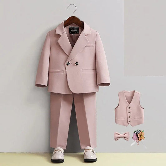 Children Formal Pink Wedding Dress Flower Boys Photography Suit Kids Stage Performance Outfit Baby Birthday Ceremony Costume - SHOWLU FASHION STORE