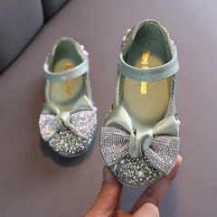 Children Leather Shoes Rhinestone Bow Princess Girls Party Dance Shoes Baby Student Flats Kids Performance Shoes D785 - SHOWLU FASHION STORE