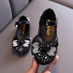 Children Leather Shoes Rhinestone Bow Princess Girls Party Dance Shoes Baby Student Flats Kids Performance Shoes D785 - SHOWLU FASHION STORE