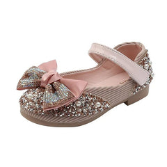 Children Leather Shoes Rhinestone Bow Princess Girls Party Dance Shoes Baby Student Flats Kids Performance Shoes D785 - SHOWLU FASHION STORE