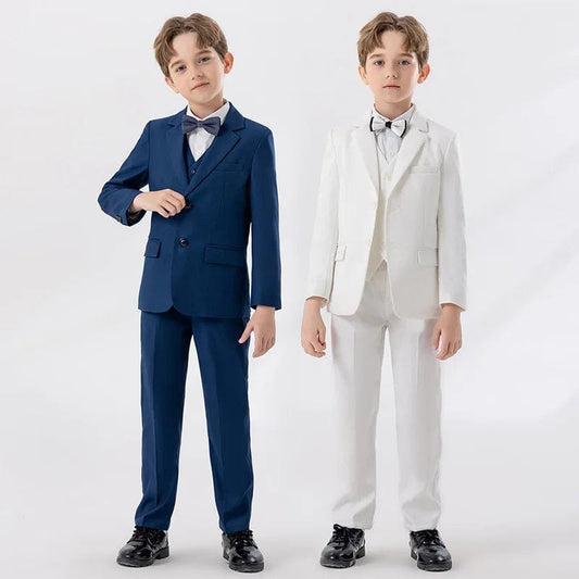 Children White Baptism Piano Party Dress Kids Jacket Vest Pants Bowtie 4PCS Ceremony Photograph Suit Boys Performance Costume - SHOWLU FASHION STORE