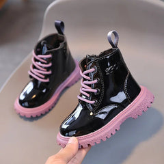 Children's Boots Boys Girls Single Boots Solid Color England Style Children Boy Girls Shoes Kids Fashion Shiny Small Short Boots - SHOWLU FASHION STORE