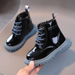 Children's Boots Boys Girls Single Boots Solid Color England Style Children Boy Girls Shoes Kids Fashion Shiny Small Short Boots - SHOWLU FASHION STORE