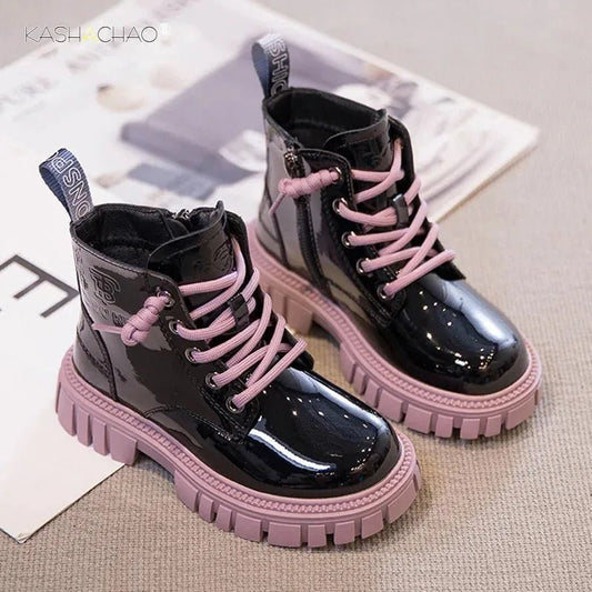 Children's Boots Boys Girls Single Boots Solid Color England Style Children Boy Girls Shoes Kids Fashion Shiny Small Short Boots - SHOWLU FASHION STORE