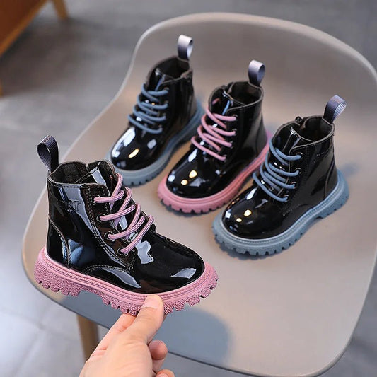 Children's Boots Boys Girls Single Boots Solid Color England Style Children Boy Girls Shoes Kids Fashion Shiny Small Short Boots - SHOWLU FASHION STORE