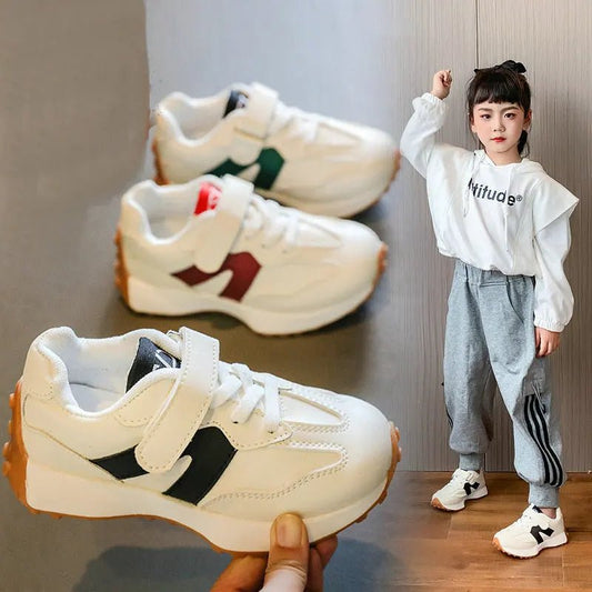Children's Shoes Girls and Boys Toddlers Sneakers Breathable PU Leather BABY Flats Tennis Shoe Pink/Black/Gray,Size 21~36 - SHOWLU FASHION STORE