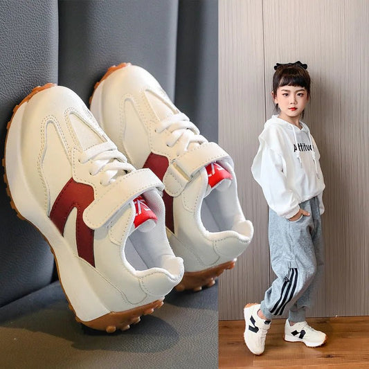 Children's Shoes Girls and Boys Toddlers Sneakers Breathable PU Leather BABY Flats Tennis Shoe Pink/Black/Gray,Size 21~36 - SHOWLU FASHION STORE