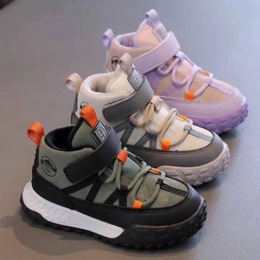 Children's Sneakers Autumn Winter Boys Sport Shoes Girls Plush Cashmere Warm Lined Casual Shoes Studnet Shoes Teen Running Flats - SHOWLU FASHION STORE