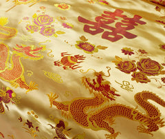 Chinese Wedding Bedding Sets Luxury Gold Loong Phoenix Floral Embroidered Jacquard Satin Lace Duvet Cover Bed Sheet Pillowcases - SHOWLU FASHION STORE