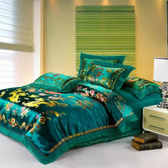 Chinese Wedding Bedding Sets Luxury Gold Loong Phoenix Floral Embroidered Jacquard Satin Lace Duvet Cover Bed Sheet Pillowcases - SHOWLU FASHION STORE
