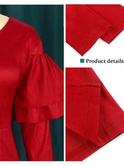 Christmas Dress V Neck Long Flare Sleeve Bodycon Green Red Midi Length Plus Size Dresses for Women Party Evening Wnter 2023 New - SHOWLU FASHION STORE
