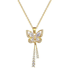 Classic Charming Romantic White Tassel Butterfly Necklace Fashionable Micro - inlaid Temperament Versatile Stainless Steel Gift - SHOWLU FASHION STORE