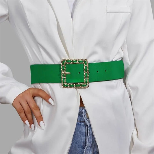Classic Retro Green Belt Female Autumn Winters Pin New Denim Dress Jeans For Simple Round Buckle Leather Fashion Participants - SHOWLU FASHION STORE