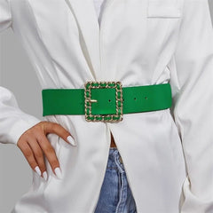 Classic Retro Green Belt Female Autumn Winters Pin New Denim Dress Jeans For Simple Round Buckle Leather Fashion Participants - SHOWLU FASHION STORE
