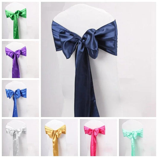 Colourful Satin Chair Sash Wedding Decoration Bow Tie Knot Band Birthday Party Hotel Show Shiny Colour Luxury Design - SHOWLU FASHION STORE