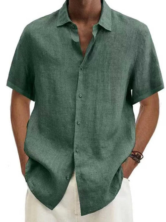 Cotton Linen Blouse Summer Men Turn Down Collar Short Sleeve Button Loose Blouse Tops Oversized S - 5XL SZE - ST22092 - SHOWLU FASHION STORE