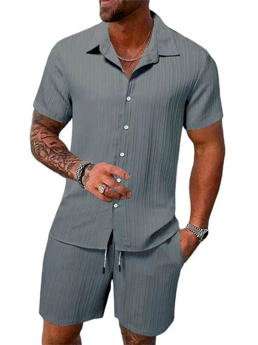 Cotton - Linen Striped Shirt Set - SHOWLU FASHION STORE