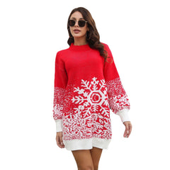Crew Neck Year of Birth Snowflake Mid Length Long Length Sweater Sweater - SHOWLU FASHION STORE
