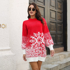 Crew Neck Year of Birth Snowflake Mid Length Long Length Sweater Sweater - SHOWLU FASHION STORE