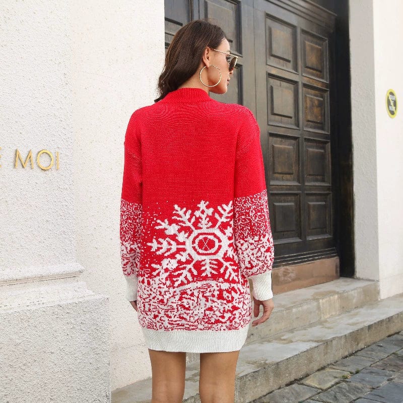 Crew Neck Year of Birth Snowflake Mid Length Long Length Sweater Sweater - SHOWLU FASHION STORE
