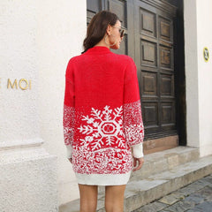 Crew Neck Year of Birth Snowflake Mid Length Long Length Sweater Sweater - SHOWLU FASHION STORE