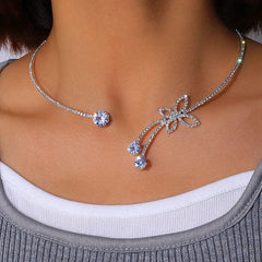 Cross Border Rhinestone Butterfly Collar Niche Design Sense Necklace Simple Full Drill Clavicle Chain Fairy Girl Choker - SHOWLU FASHION STORE