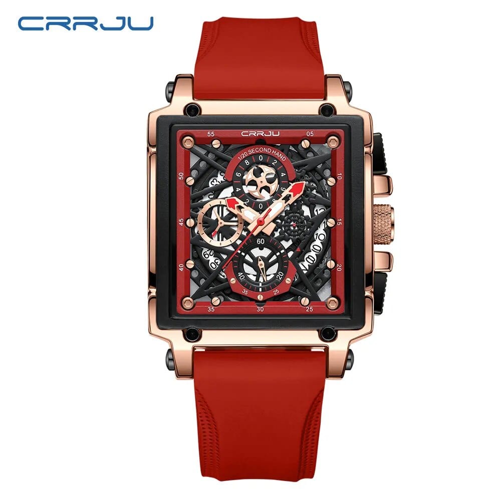 CRRJU Men's Sports Chronograph Wrist Watch For Men Army Silicone strap Square Quartz Stop Watch Clock Man Relogios Masculino - SHOWLU FASHION STORE