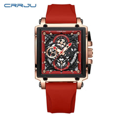 CRRJU Men's Sports Chronograph Wrist Watch For Men Army Silicone strap Square Quartz Stop Watch Clock Man Relogios Masculino - SHOWLU FASHION STORE
