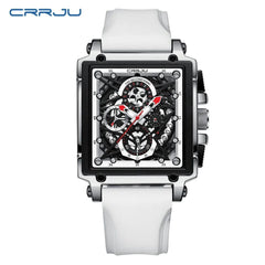 CRRJU Men's Sports Chronograph Wrist Watch For Men Army Silicone strap Square Quartz Stop Watch Clock Man Relogios Masculino - SHOWLU FASHION STORE